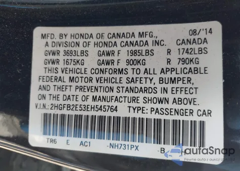 2014 Honda Civic Lx from USA, damaged, VIN 2HGFB2E53EH545764